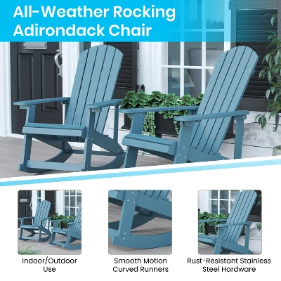 Flash Furniture Savannah All-Weather Poly Resin Wood Adirondack Rocking Chair With Rust Resistant Stainless Steel Hardware - Set Of 2 4 Flash Furniture Savannah All-Weather Poly Resin Wood Adirondack Rocking Chair With Rust Resistant Stainless Steel Hardware - Set Of 2 - Image 2