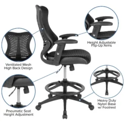 Flash Furniture High Back Designer Black Mesh Drafting Chair With LeatherSoft Sides And Adjustable Arms -Flash Furniture GUEST f7ab7690 8bdb 42fa 98bb 121c07d7c8fb