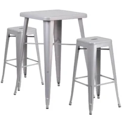Flash Furniture Commercial Grade 23.75" Square Metal Indoor-Outdoor Bar Table Set With 2 Square Seat Backless Stools 31 Flash Furniture Commercial Grade 23.75" Square Metal Indoor-Outdoor Bar Table Set With 2 Square Seat Backless Stools -Flash Furniture GUEST f9db5aa4 5916 4b43 8b08 88e8b9206fec