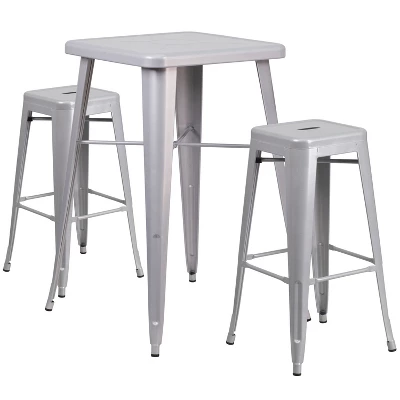 Flash Furniture Commercial Grade 23.75" Square Metal Indoor-Outdoor Bar Table Set With 2 Square Seat Backless Stools 17 Flash Furniture Commercial Grade 23.75" Square Metal Indoor-Outdoor Bar Table Set With 2 Square Seat Backless Stools - Image 15