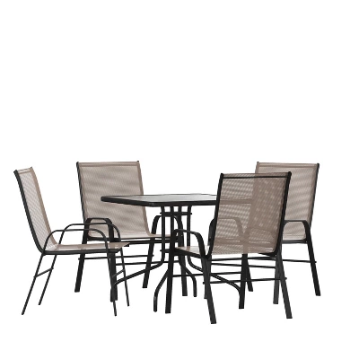 Flash Furniture 5 Piece Outdoor Patio Dining Set - Tempered Glass Patio Table, 4 Flex Comfort Stack Chairs 13 Flash Furniture 5 Piece Outdoor Patio Dining Set - Tempered Glass Patio Table, 4 Flex Comfort Stack Chairs - Image 11