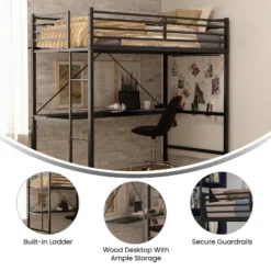 Flash Furniture Jake Metal Loft Bed Frame With Desk, Protective Guard Rails And Ladder For Kids, Teens And Adults -Flash Furniture GUEST fb818b53 b717 48d7 8113 0be05b274879