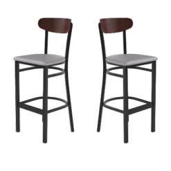Flash Furniture Wright Set Of 2 Commercial Grade Barstools With 500 LB. Capacity Steel Frame, Solid Wood Seat, And Boomerang Back -Flash Furniture GUEST fbcf73c2 3d3e 4804 a333 3f7ca7ff02c8