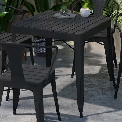 Flash Furniture All-Weather Resin Top Square Table & 4 Metal Chairs With Poly Resin Seats-Black 6 Flash Furniture All-Weather Resin Top Square Table & 4 Metal Chairs With Poly Resin Seats-Black - Image 4
