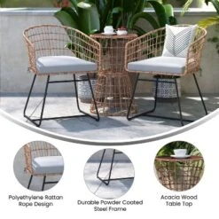 Flash Furniture Devon 3-Piece Patio Bistro Set, Indoor/Outdoor Rattan Rope Chairs, Acacia Wood Top Table & Seat Cushions 18 Flash Furniture Devon 3-Piece Patio Bistro Set, Indoor/Outdoor Rattan Rope Chairs, Acacia Wood Top Table & Seat Cushions -Flash Furniture GUEST fe54747b 5404 4dda abde 2e653e943c42