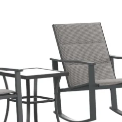 Flash Furniture Brazos 3 Piece Outdoor Rocking Chair Bistro Set With Flex Comfort Material And Metal Framed Glass Top Table -Flash Furniture GUEST ff2d15a6 35f4 4e49 a5c3 cba53eeb00c7